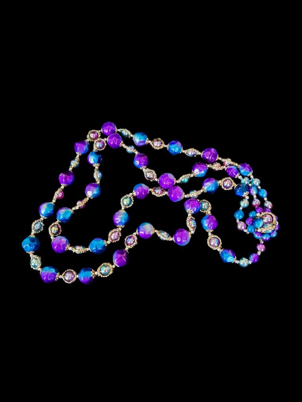 Vintage 1950s Japan Double Strand Blue Purple Moonglow Lucite AB Necklace - Picture 3 of 9